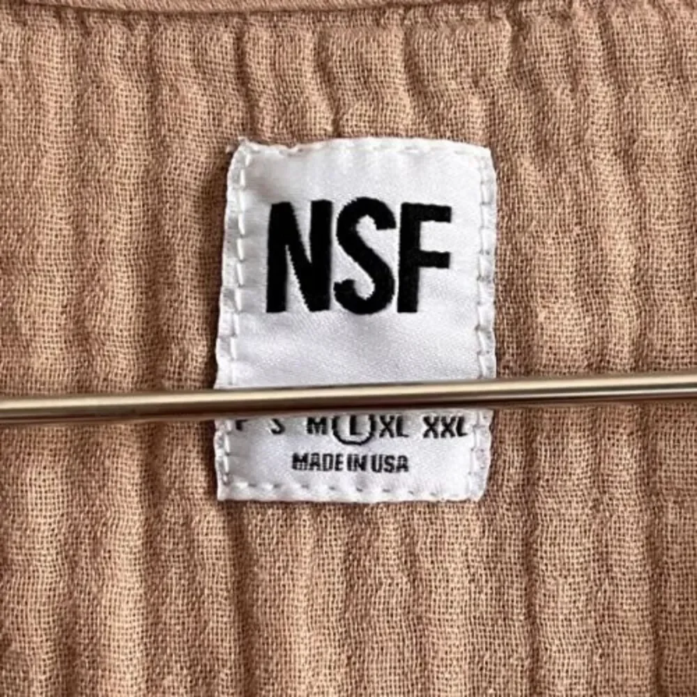 NSF Women's Marks Relaxed Short Sleeve Button Up in Biscuit Size LARGE - Picture 4 of 6